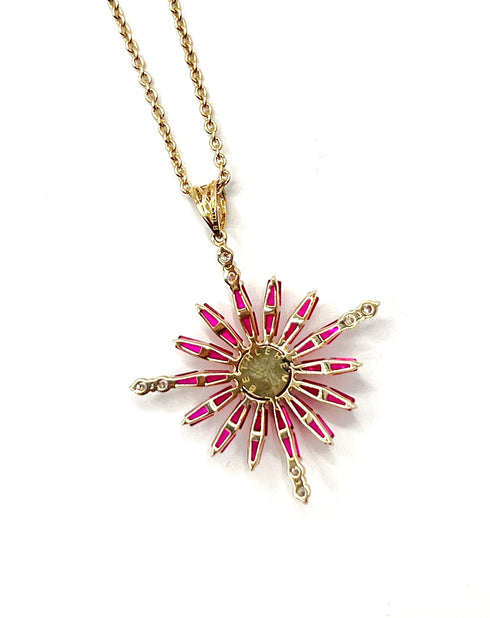 14k Gold Star of Bethlehem with Ruby & Diamond Necklace